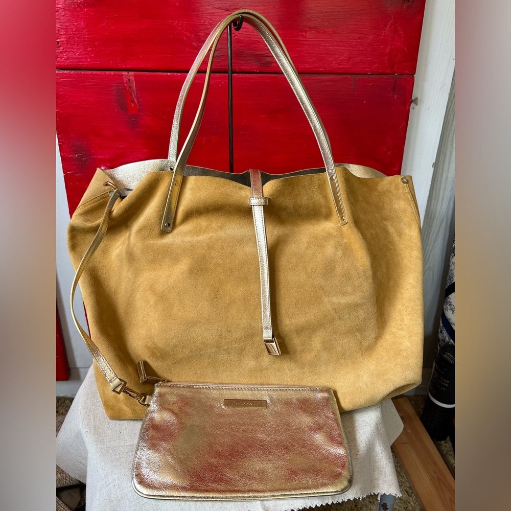 Tiffany Authentic Suede Reversible Tote Bag Metallic Gold X Beige - Picture 2 of 13